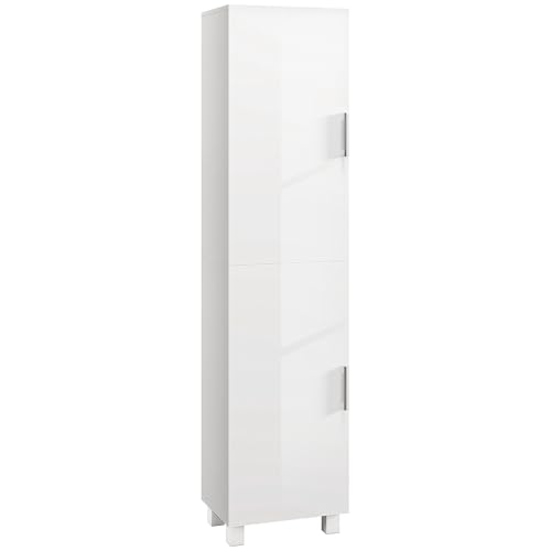HOMCOM Armoire Salle de Bain Haute, Meuble de Rangement Colonne avec 2 Portes Brillants et étagères réglables, Style Moderne, Meuble étroit pour Toilette, Petits...