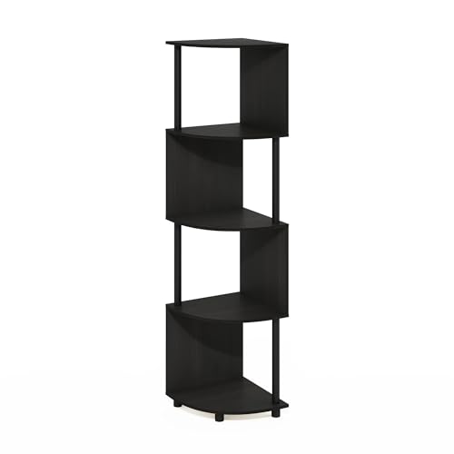 Image of Furinno ECON Corner Shelf, 4-Tier Corner Book Shelf, Zigzag Storage Shelves, Display Rack, Bookshelf, for Organization and Storage, Living Room, Home Office, Espresso