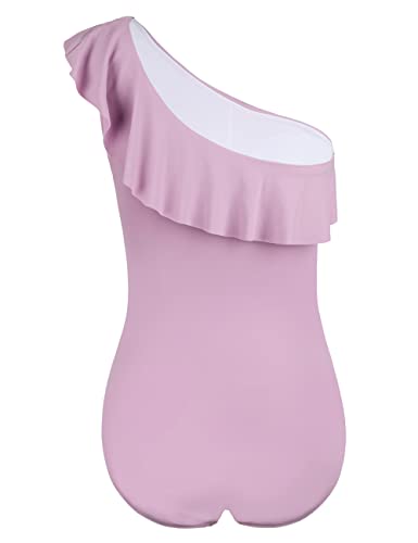 Hilor Women's Tummy Control 1 Piece Swimsuits One Shoulder Swimwear Ruffled Monokinis Bathing Suits Winsome Orchid 18 #TOP5
