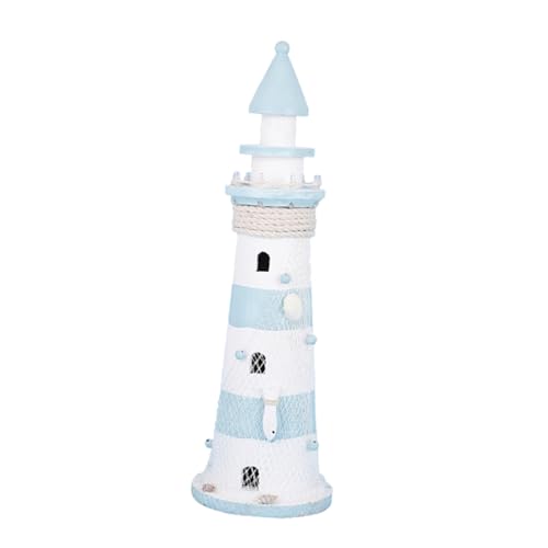 NUOBESTY Adorno de Torre Mediterránea Azul y con Luz LED Decoración para Hogar y Escritorio Artesanía de Mesa sin Batería Estilo Náutico para Tiendas y Restaurantes