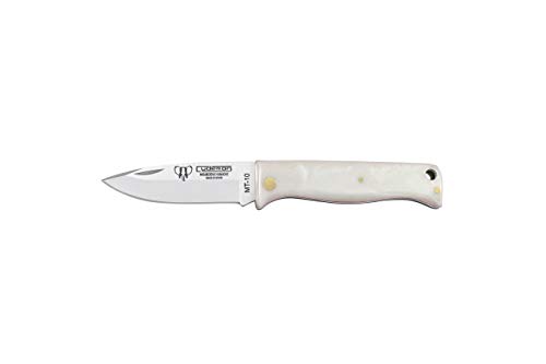 Cudeman Nuevo Modelo 332-B MT-10 Hoja de Acero MoVa 1.4116 de 5,5 cm empuñadura de acrilico nacar Pulido de 6,5 cm para Caza, Pesca, Supervivencia y bushcraft + Portabotellas Regalo