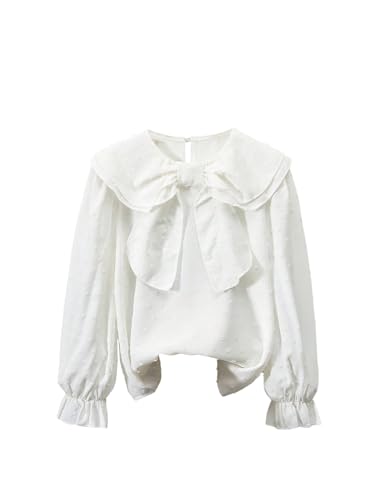 SweatyRocks Girl's Ruffle Long Sleeve Collar Spring Top Swiss Dots Bow Blouse Shirts