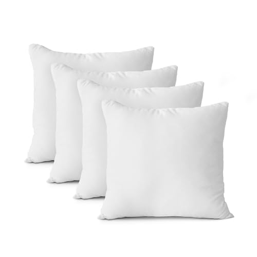 MANEMI Almofada de enchimento 45 x 45 cm, capa de tecido penteado extra suave, almofada de fibra oca silicificada virgem, almofada para sofá ou cama, branco, conjunto de 4 unidades