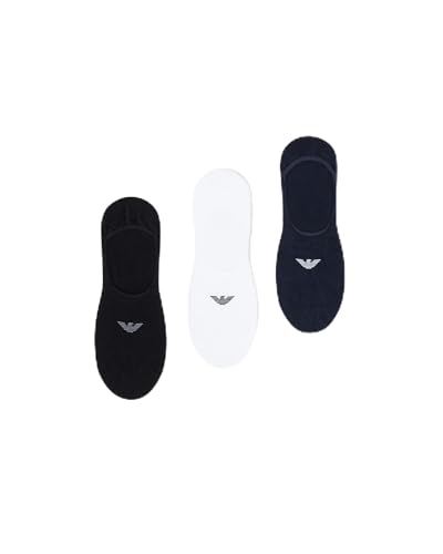 Emporio Armani Lot de 3 paires de chaussettes décontractées en coton pour homme Multicolore S/M, Blanc/noir/bleu marine, S-M