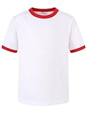 Spring&Gege Boys Short Sleeve Ringer Tee Kids Cotton Sport Crew Neck T-Shirts, White and Red, Size 13-14 Years