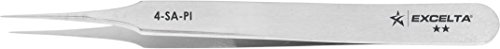 Excelta Straight Tapered Ultra Fine Point Tweezer, Two Star Precision Rated Anti-Magnetic Stainless Steel Tweezer, 4.25â€ Overall Length (4-SA-PI),Silver