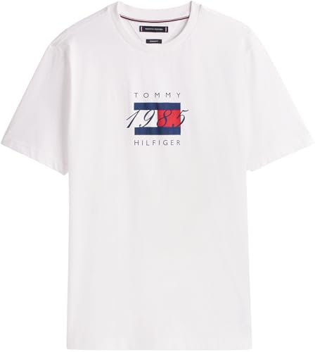 Tommy Hilfiger Camiseta de Manga Corta Hombre Linear Flag Graphic Regular Fit, Blanco (White), L