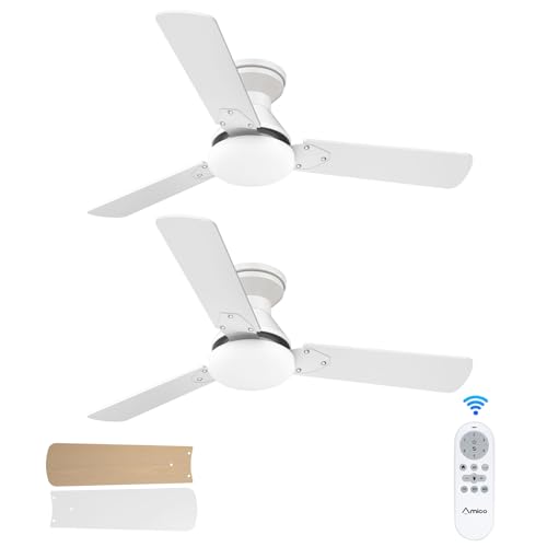 Amico 2 Pack 42 Inch Low Profile Ceiling Fans with Lights, Remote, White by Amico - Used condition - US$95.09