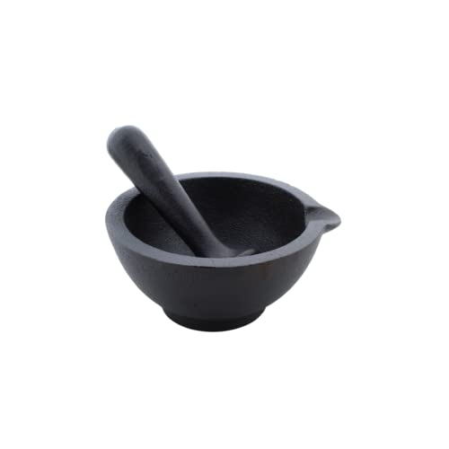 Trilonium Cast Iron Khal batta | Mortar and Pestle set - Herbs and spice masher | Pre-Seasoned | 11 cms