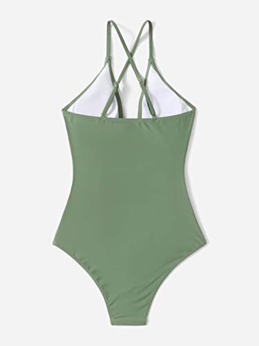 Milumia Girl's One Piece Knot Bathing Suit Solid Criss Cross Spaghetti Strap Swimsuit Green 11-12 Years #TOP1