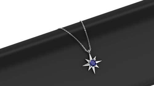 Sterling Silver North Star Pendant with a Birthstone, Birthstone Gift For Her, Silver Jewelry with 18 Inch Chain4