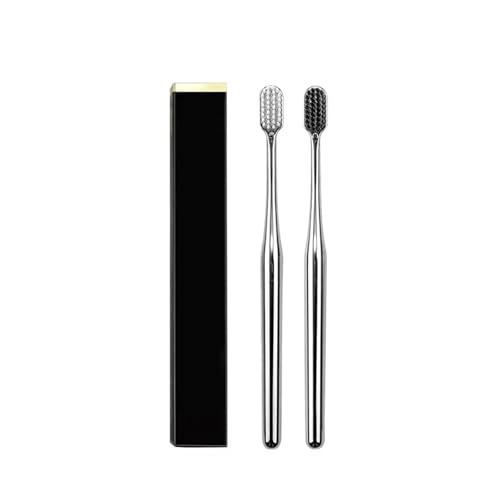 HYUEEWX Luxury Toothbrush Gold Silver Tooth Brush Adult Brushes Middle Hard Bristles Elegance Shining Toothbrushes(Silver-2pcs)