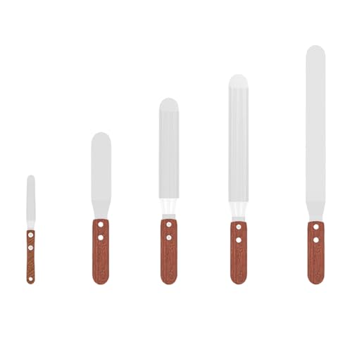 Pasdrucn 5Pcs Stainless Steel Palette Knife Baking with Wooden Handle, Pallet Knife for Cake Decorating, Icing Offset Spatula Set with 4",6",8",10",12" Blade,Straight Icing Spatula Cake Spatulas (A)