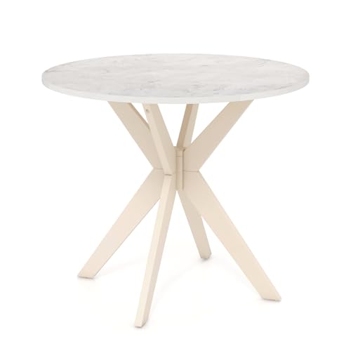 Image of Giantex 36 inch Round Wood Dining Table, Farmhouse Kitchen Table with Intersecting Pedestal Base & Solid Rubber Wood Legs, Vintage Coffee Tables for Dinette, Small Spaces, Restaurant, White