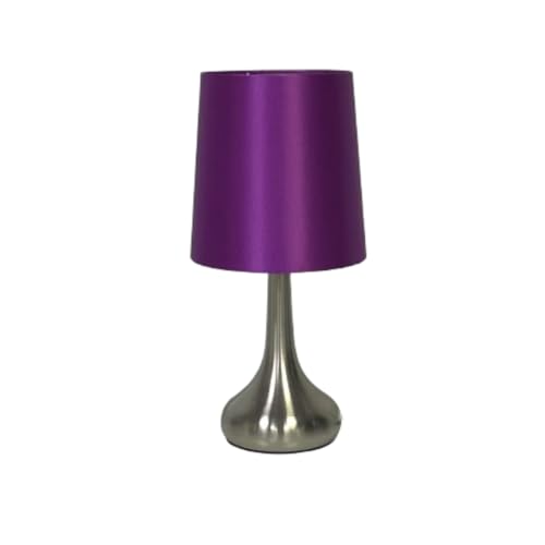Monal Navilux Chrome Teardrop Touch Table Lamp with Purple Faux Silk Shade | 4-Stage Dimmable |Silver Burshed | Stylish Lighting for Bedroom, Living Room, or Office (Single lamp)