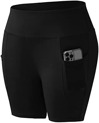 Honwenle Women's Plus Size Yoga Shorts High Waist Workout Biker Volleyball Athletic Running Exercise Sports Gym Stretch Tummy Control Stretchy Shorts with Two Side Pockets Black 2X 3X 4X 5X