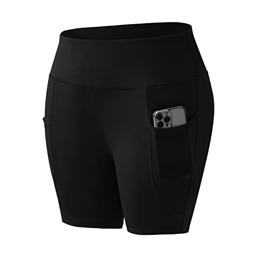 Honwenle Women's Plus Size Yoga Shorts High Waist Workout Biker Volleyball Athletic Running Exercise Sports Gym Stretch Tummy Control Stretchy Shorts With Two Side Pockets Black 2X 3X 4X 5X #TOP2