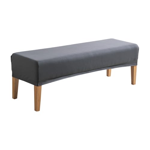 Image of HOKIPO 'SereneSolids' 140 GSM Elastic Stretchable Dining Bench Cover, Grey (AR-6245-GRY)
