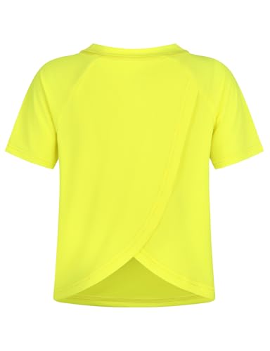 Spring&Gege Girls UPF 50+ Quick Dry Short Sleeve T Shirts Split Back Crop Athletic Workout Neon Tops3