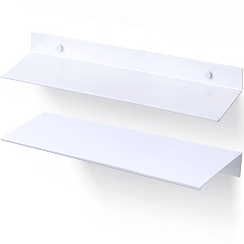 Nihome Set Of 2 Wall-Mounted Aluminum Floating Shelves With Picture Ledge, 15.7"X4.6", Ideal For Bathroom, Bedroom, Kitchen, Living Room Decor And Storage (White) #TOP8