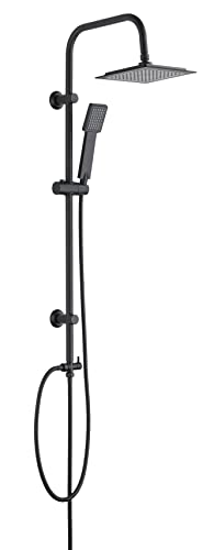 WENKO Duschsystem Cuadro, Duschstange aus Edelstahl mit Regenduschkopf (20x20 cm) und Handbrause mit Regen-Funktion, eckiges Design, variable Befestigung, Schwarz