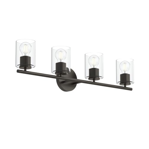 Image of Progress Lighting Replay 31.125 Inch 4-Light Vanity Light, Transitional, Antique Bronze with Clear Glass Shades, (7.875 inch H x 31.125 inch W x 6 inch D), P300584-020