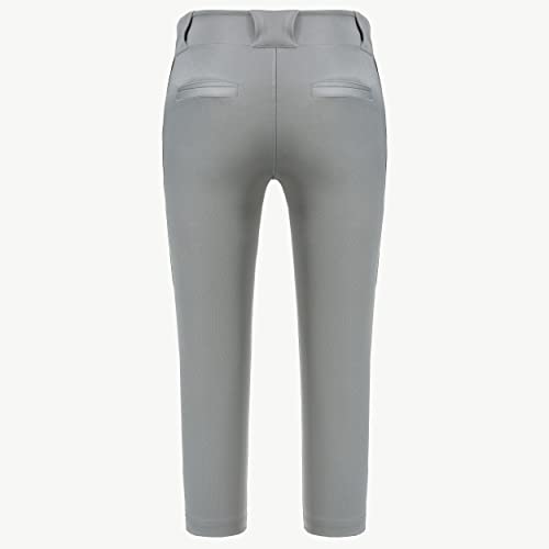 Fiteng Boys' Baseball Pants Kids' Youth Softball Pant Belted Low Rise Fastpitch Pants With Pockets Grey/Black #TOP2