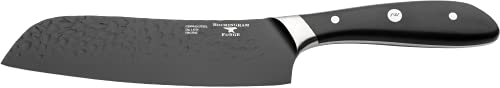 Rockingham Forge Ashwood Series 7" Santoku Knife Japanese Kitchen Knife with Ice Hardened Vanadium Steel Blades Black, RF-1845N
