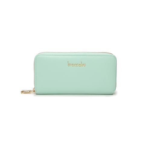 Basic Zip Around Wallet in Pink Leather with Gold Embossed Logo on the Front. One inner zip pocket for coins., sky blue, Einheitsgröße
