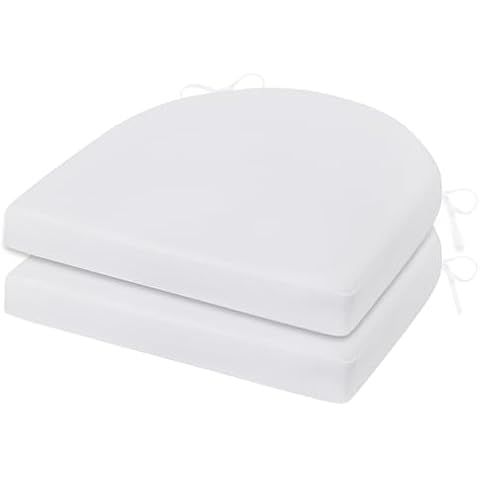 Topotdor Kitchen Chair Cushions for Dining Chairs Set of 2, U-Shaped Indoor Dining Room Chair Seat Cushions, Non Slip Kitchen Chair Pads with Ties and Removable Cover, 17"x16"x2", White Cover