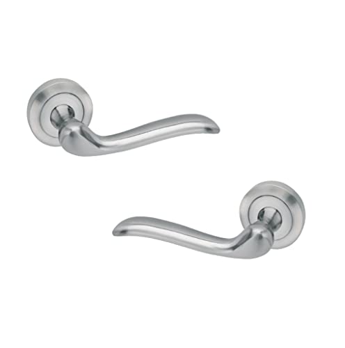 AZERODESIGN - Juego de Manilla con Roseta Redonda ANA - 5 cm - Largo Manija de 12 cm - Acabado Resistente al Desgaste y la Oxidación - Color Níquel Satinado - Fácil Instalación - Material de Aluminio