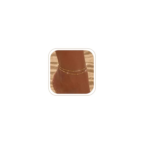 Image of DEARMAY Gold Ankle Bracelets for Women Waterproof, Non Tarnish 14K Gold Plated Beaded Link Chain Anklets, Layered Summer Beach Jewelry Gifts, Dainty Bikini Outfits for Vacation