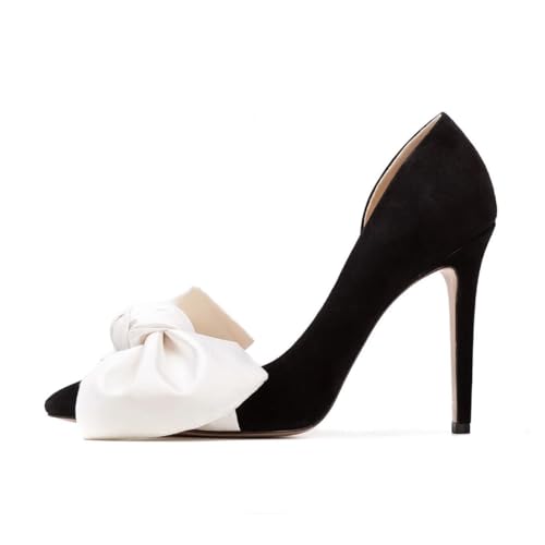 XYD Women Pointed Closed Toe Pumps Oversized Satin Bowknot Stiletto D'Orsay Heels Dress Bridal Shoes2