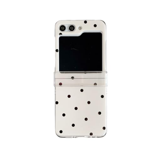 GO-VOLMON for Samsung Galaxy Z Flip 5 Woman Case with Cute Black Dots, Kawaii Girls White Case for Galaxy Z Flip 5 with Hinge Protection, Lovely Protective Case for Z Flip 5 (Dots)