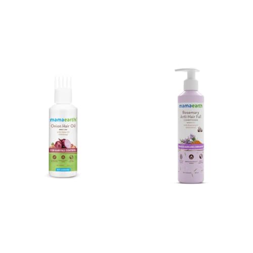 Image of Mamaearth Onion Hair Oil for Hair Growth Hair Fall Control with Redensyl 50 ml Mamaearth Rosemary Anti Hair Fall Conditioner with Rosemary Methi Dana for Reducing Hair Loss Breakage