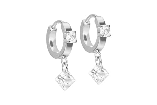 Boucles d'oreilles créoles titane anti-irritation avec cristaux brillants couleur or et argent