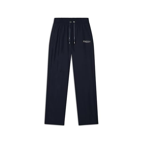 FREDDY Damen-Sporthose Comfort Fit aus seidigem Lyocell – gerades Bein mit Strass, blau, L