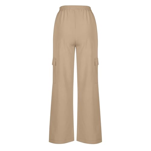 Linen Pants Women Wide Leg Hight Waisted Palazzo Pants Flowy Summer Elastic Waist Beach Trousers Pants3