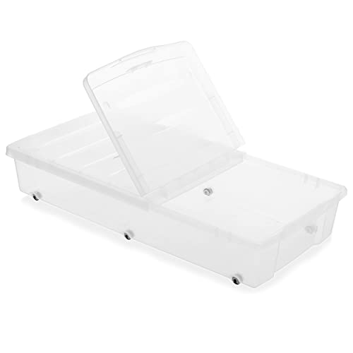 Image of Citylife 57 QT Plastic Under Bed Storage Bins with Double-opening Lids Clear Underbed Storage Containers with Wheels for Organizing Shoes, Blankets, Clothes