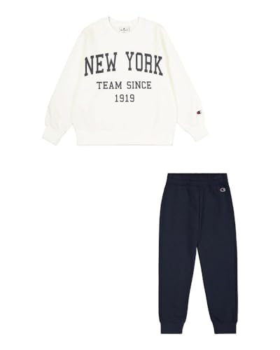 Champion Legacy Script Shop G (405044) - Ultra-light Soft Compact Powerblend Fleece Crewneck & Rib Cuffs, chandal bebe Niñas, Marshmallow/Blu Marino (STR/NNY),