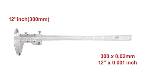 Image of Vernier Caliper - Extra Long Stainless Steel Precision Measuring Tool (0-300mm / 0-12 Inch) for Inside, Outside, Depth & Step Measurement (300mm manual caliper)