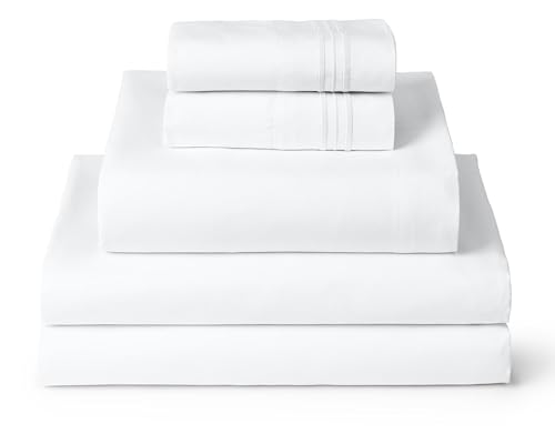 Image of Mellanni Split King Sheets Set - 5 PC Iconic Collection Bedding | Hotel Luxury, Extra Soft, Cooling Bed Sheets - Wrinkle, Fade, Stain Resistant (Split King, White)