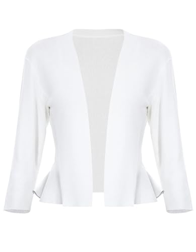 SIMIYA Damen Strickjacke Rüschensaum Kurze Bolero, 3/4 Ärmel Festlich...