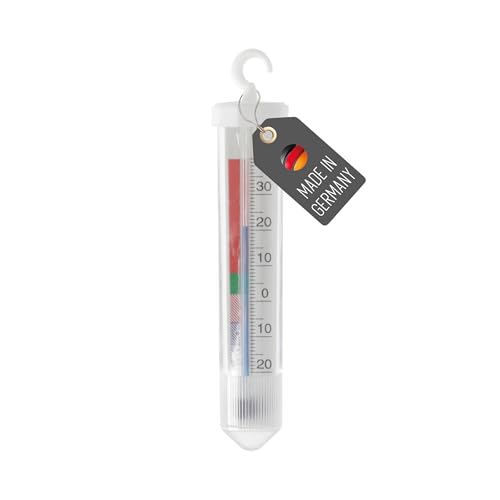 Lantelme Kühlschrankthermometer Temperaturanzeige -20°C bis 40°C Analog | Mit Haken zum aufhängen aus Kunststoff Rund 12cm | Kühlschrank Gefrierschrank Kühltheke Thermometer (Hk-Zyl)