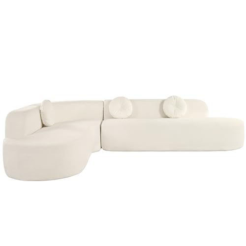 Merax 122" Extra Large Sectional Sofa, Curved Corner Couch with Soft Fabric Upholstery and Round Cushions, Modern Upholstered Sectional Sofa for Living Room (Beige) by Merax - Image 5