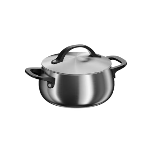 BergHOFF Home Petite casserole noire (18cm) – Casserole en acier inoxydable avec couvercle – Convient à toutes les plaques, y compris induction – Cocotte