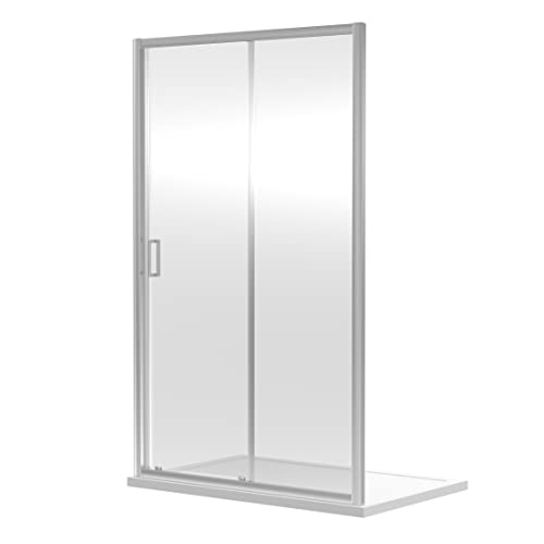 nuie SQSL10 Rene Modern Bathroom Reversible 6mm Toughened Safety Glass Single Sliding Shower Door, 1000mm, Chrome