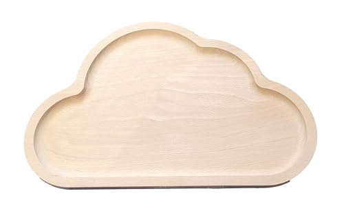 Wooden World - Bandeja de Madera de Haya para Servir, Plato de Comida, Cocina, Vintage, marrón Claro, 23,5 cm - Bandeja de Nubes