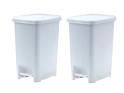 Image of Superio Slim Trash Can with Foot Pedal - 10.5 Gallon Step-On Trash Can with Lid, Large Plastic Garbage Can, Trashcan for Bathroom, Kitchen, Office, Bedroom, Dorm Room, Patio, - White, 2 Pack