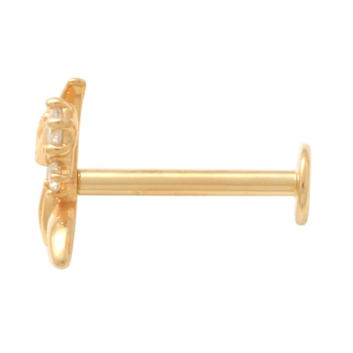 14K Pure Natural Diamond Olive Leaf Stud Earring – 18gauge Floral Flat Back Body Stud for Multiple Piercings – Dainty Jewelry for Women - Perfect Minimalist Design - Sold as a Single2